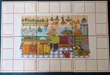 Vintage Studio Panel Set Of 6 "Greengrocer" Red Grid Pilkington's Tiles 6"X6"