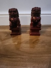 Foo Dog Pair x2 Red Resin Fu