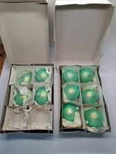 Vintage Christmas Green Glitter Glass Baubles x 10