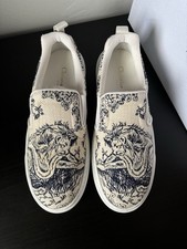 Dior Solar Blue & White Embroidered-Toile de Jouy Motif Slip On Sneakers Size 38