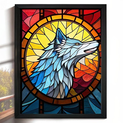 Stained glass wolf wall art - wall,