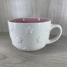 Matalan White 3D Stars Mug With Pink Inside Microwave Safe New Bone China Tea 