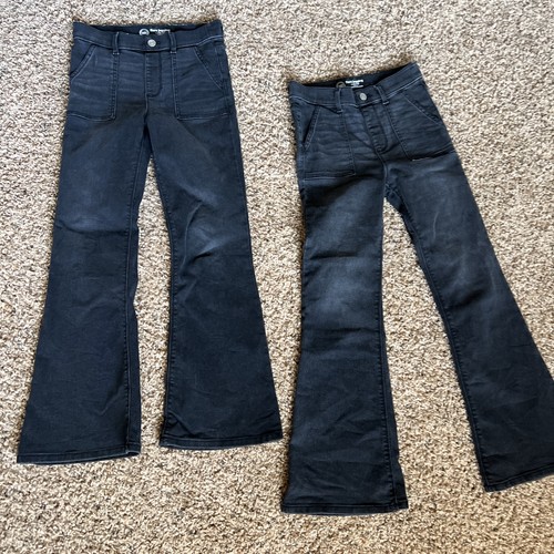 Girls black denim wide leg