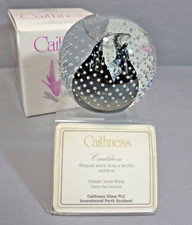 Caithness 'Cauldron' Black & White paperweight Original Box Stand and Card  1998