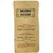 c1900s Waterloo, Iowa Household Inventory Fire Insurance Booklet Loan & Trust 1U