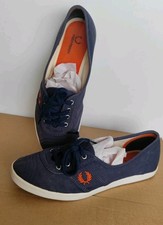 Fred Perry Denim blue Canvas Shoe Trainer Retro Plimsoll Twill Pumps 6 5.5 logo