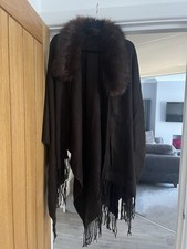 Bnwt Monsoon Brown Wrap Shawl Faux Fur Collar