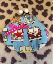 Campervan Coin Purse Fabric Retro Inspired Clip Fastening Fabric