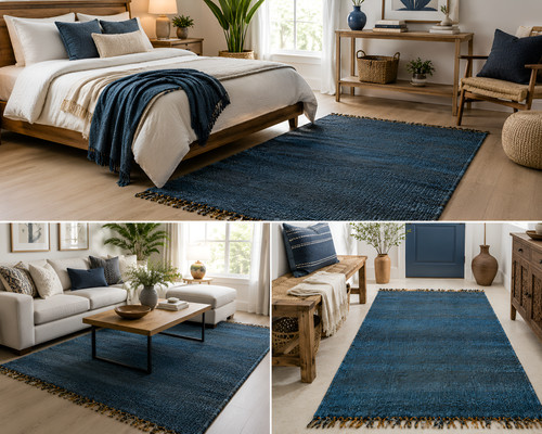 Navy blue jute area - jute, rug