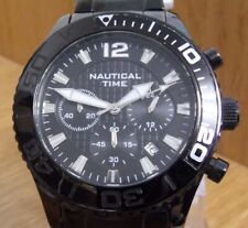 Mens XL Black Steel Nautical Time Diver Style 50m Chrono Watch WB142845 NEW
