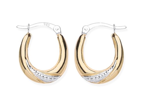 9ct gold silver oval creole - 9ct,