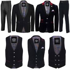 Mens Black Velvet Vintage 3 Piece Suit Tuxedo Blazer Coat Waistcoat Trouser