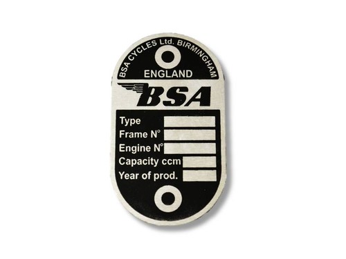 Bsa nameplate plate - plate, id