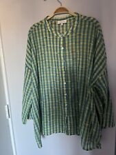 SAHARA Clothing Gingham Embroidered Boxy Cotton Shirt Green/Yellow  Size M/L