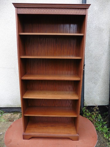 Tall oak bookcase open - oak,