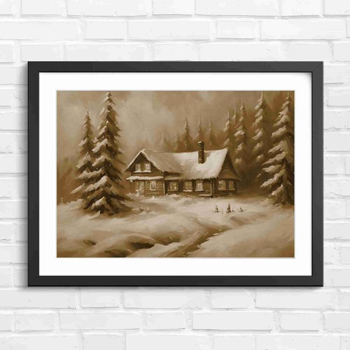 Cozy snowy log cabin winter - cozy,