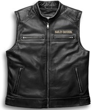 Harley Men’s Biker Leather Vest - Cowhide HD Black Motorcycle Passing Link Vest