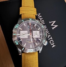MENS DIVER Chronograph WATCH Mechanical Yellow Rubber / Nylon Strap MARLINWATCH
