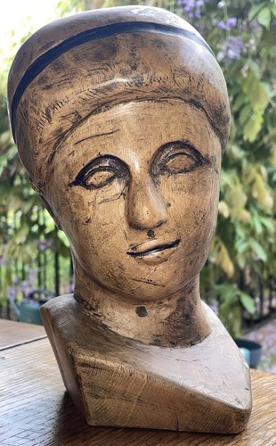 Wood carved bust folk art