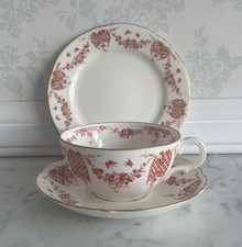 Stunning Antique George Jones Crescent China Trio. Flowers Butterflies