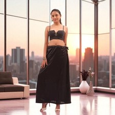 Elegant Black Satin Petticoat Underskirt Saree Liner Slip – Premium Long Skirt