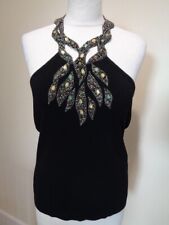 LEO GUY BLACK HALTERNECK JUMPER WITH BEADED NECK DETAIL - SIZE L/XL