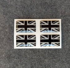 17MM x 10MM SMALL BLACK & REFLECTIVE SILVER UNION JACK - GEL DOMED STICKERS X 4