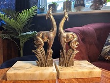 Art Deco Style Deer Bookends on Marble Base Bronze Finish 1930s Figurines