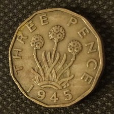 1945 Brass Threepence - King