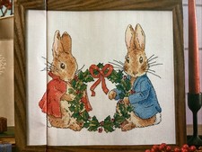 Beatrix Potter Peter Rabbit Holly Berry Wreath Christmas Cross Stitch Chart