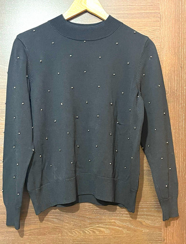 Black studded mock - black, neck
