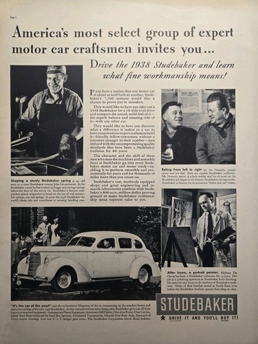 Studebakers cars print 1938 - cars,
