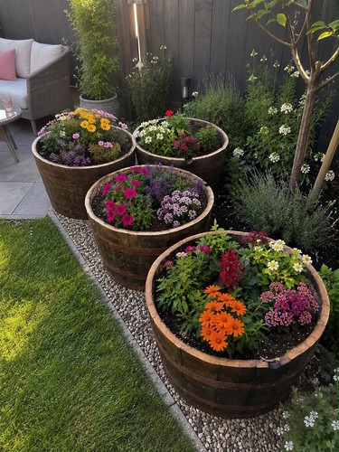 Oak wooden half barrel planter - oak,