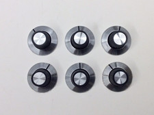 Six Vintage Electronic Equipment Control Knobs Black and silver 6.4mm grub screw