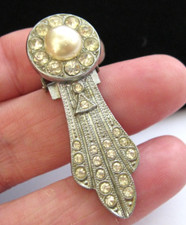 VINTAGE 1920s clear paste diamante glass set dress/fur clip ART DECO
