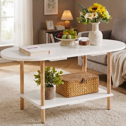 Chic white oval coffee - white, table