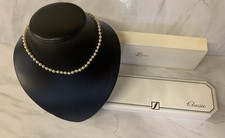 Vintage Lotus Fashion Faux Pearls Diamante Clasp Single Row Necklace 16” nos