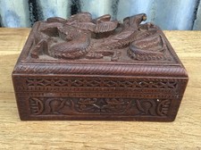 VINTAGE CHINESE CARVED WOODEN BOX WITH DRAGON DESIGN DECORATION 