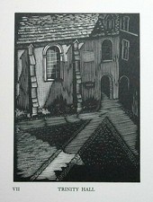 TRINITY HALL COLLEGE CAMBRIDGE WOODCUT GREENWOOD C1926 Art Deco