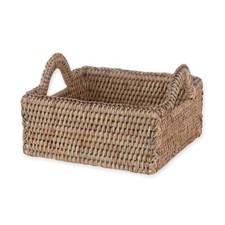 Square Rattan Storage Basket Wicker Woven Natural Grey Handle Organisation