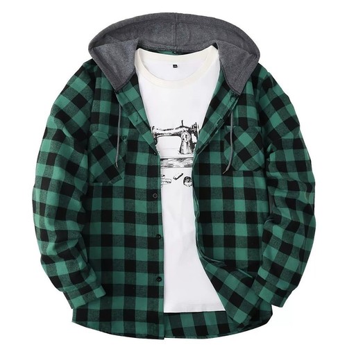 Mens shirt plaid hooded shirts - shirt,