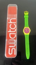 Swatch Green Jelly Swiss Watch GJ701 Day Date 34mm Pink/yellow Face Boxed 2013
