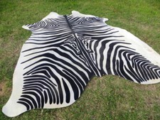 HUGE ! ZEBRA BLACK & WHITE print printed Cowhide Rug natural Hair Cow Hide Skin 