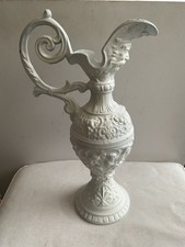 Greco style white Matt paint finish metal jug,ever,pitcher,cherubs,h 10.5”