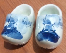 Pair of Delft Blue White Holland Clogs Shoes Ornaments Vintage Collectable