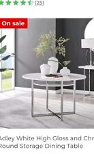*Private Sale* High Gloss White dining table 120cm diameter x 75cm H Chrome Legs