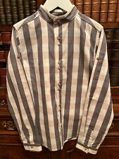 Tutto Piccolo Grey Linen Check Short/Long Sleeve Grandad Collar Shirt - 12Y  New