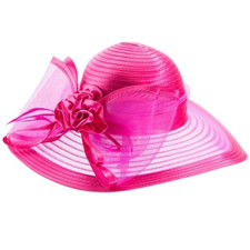 Women Wide Brim Floppy Satin Ribbon Hat Church Elegant Couture Bridal Formal Hat
