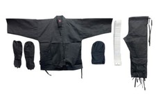 Traditional Martial Arts  Black Ninja  Uniform Suit Gear Mask 6 PCS White Belt  