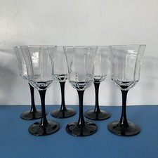 6 x Luminarc Black Stem Octime Wine Goblets 18cm / 7” Tall Vintage French